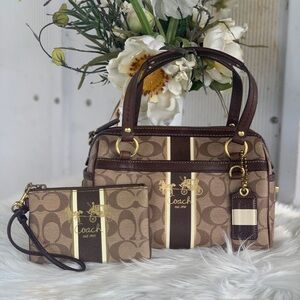 Coach RARE Heritage Mini Signature Leather  Satchel/handbag and Wristlet Set